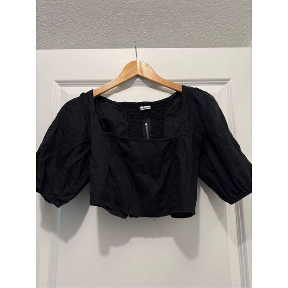Reformation Black Linen Crop Top Size 8 - Picture 1 of 5